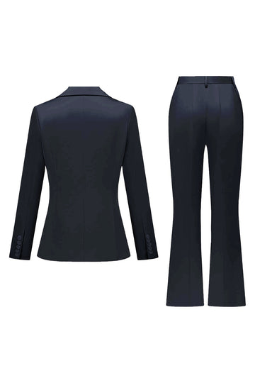 Black Peak Lapel Satin Slim Fit Women 2-Piece Work Suits
